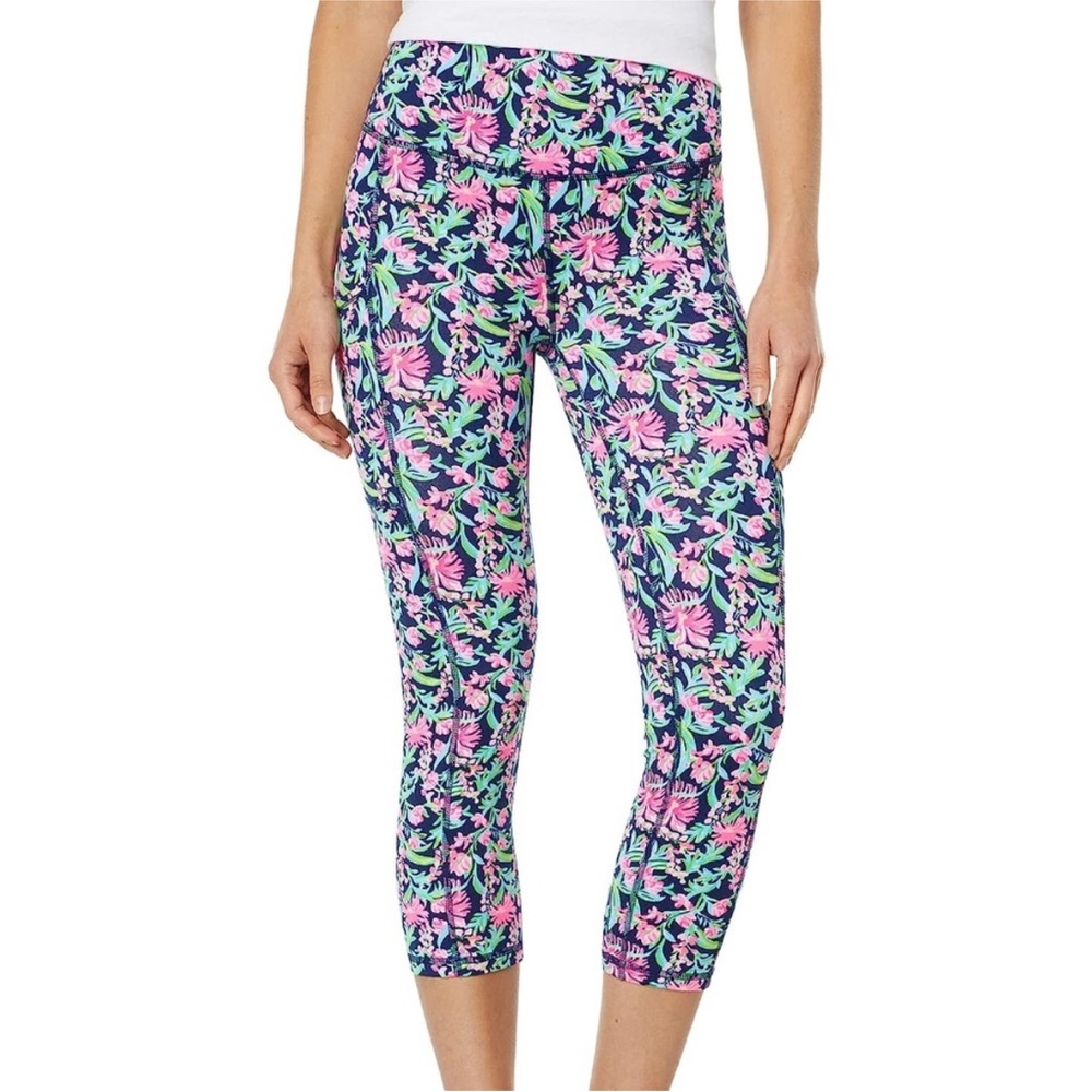 NWT Lilly Pulitzer Weekender High Rise Leggings Low Tide Navy Garden Variety XXL